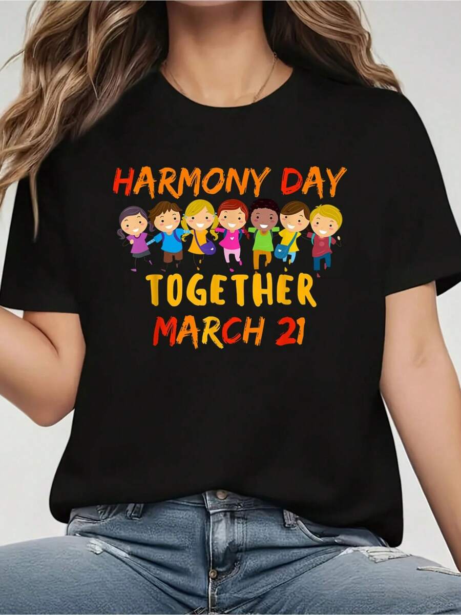 Together Harmony Day March 21 Rainbow Orange Kids Women Men T-ShirtPrinted Crew Neck T-Shirt For Women - Casual Crew Neck, Short Sleeve, Breathable 100% Cotton Top