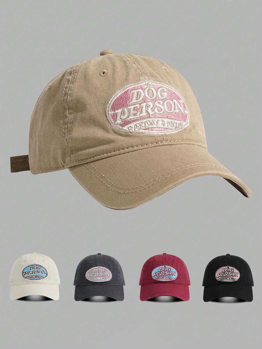 Retro Amerikaanse stijl hond persoon geborduurde honkbalpet - ademende zonbescherming piek hoed met flexibele pasvorm en vintage badge print voor vrouwen