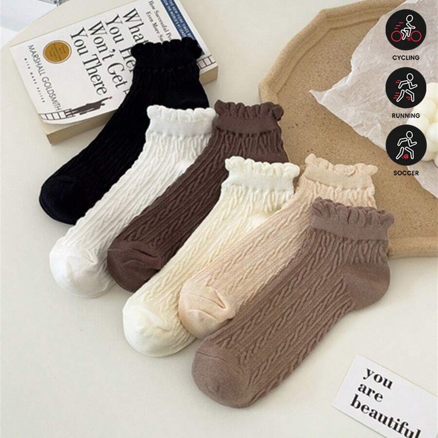 1/5/10 pares de calcetines delgados de mujer de unicolor para primavera, verano y otoño, calcetines dulces de niña con rayas verticales y boca en forma de burbuja, al por mayor