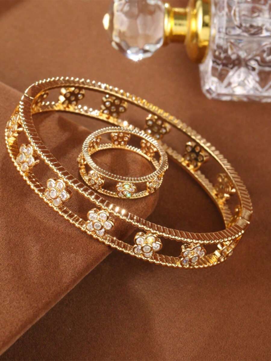 2pcs Hollow Out Personalized Bracelets And Rings Set