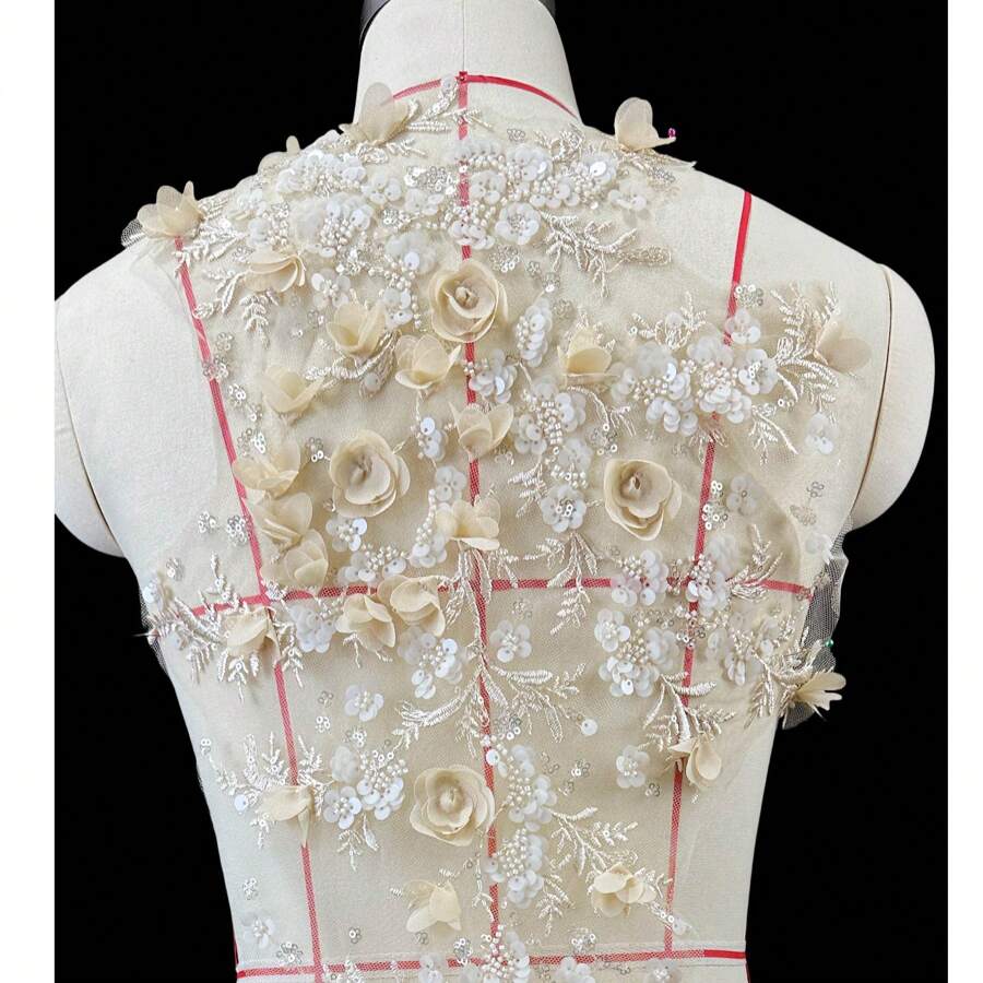 1pc 3D Embroidered Crystal Sequin Floral Lace Fabric Applique Decor, Front Chest And Back Patch, Hot Selling DIY Crafting Material, Versatile, Suitable For Birthday Party, Stage, Crafters (Patch, Applique)