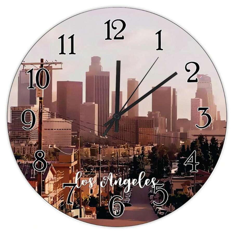 American City In California Decorative Wall Clock Usa City Los Angeles Clocks For Wall Farmhouse Battery Operated Wall Clocks Country Souvenir Gift Round Clock For Bedroom, Perfect Gift For Her, Birthday Gift, Unique Gift For Men, Women, Friend, Boss, Teacher, Home Or Office