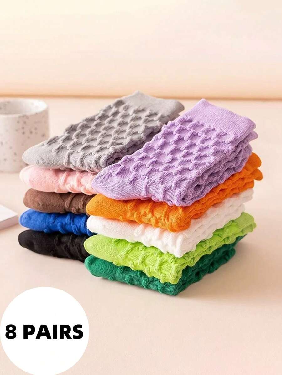 8 Pairs Women's Colorful Bubble Slouchy Socks, Cute & Minimalist, Soft & Breathable, Suitable For Spring/Autumn Daily Wear