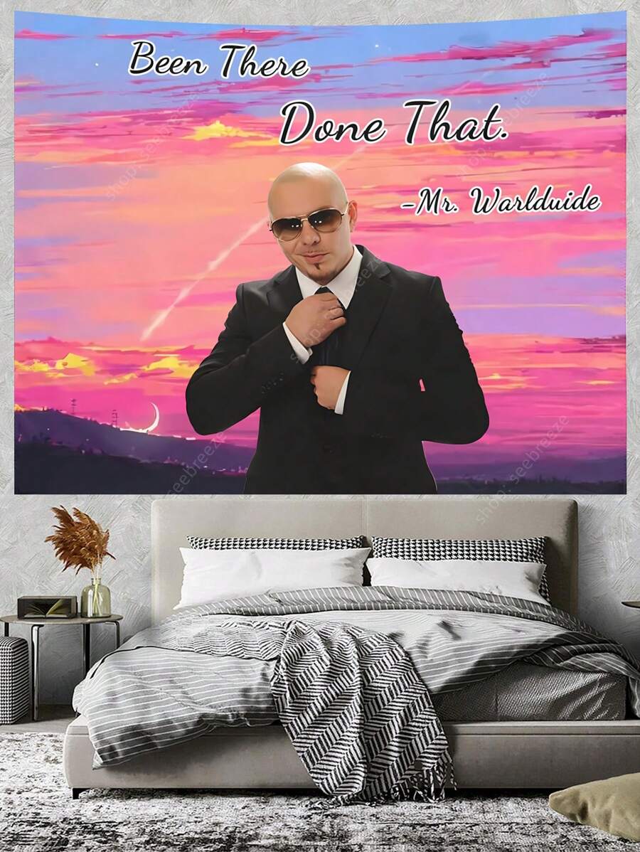 Tapisserie inspirée de la musique Mr 305 Pitbull Worldwide, décoration murale pour la maison, chambre à coucher, salon, chambre d'étudiant, décoration urbaine pour les fans de hip-hop et de légendes de la musique