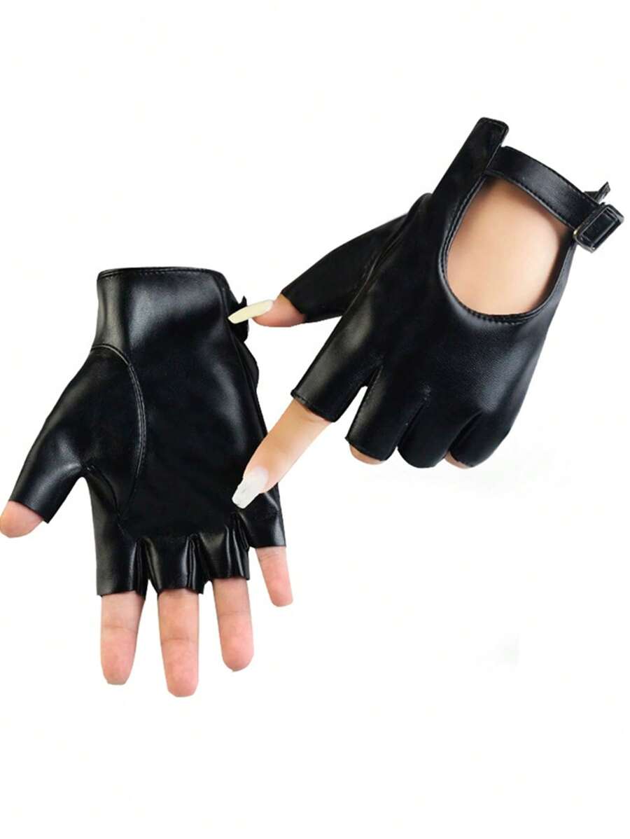 Guantes de mujer con hebilla de metal negro ajustable, de media mano, para conducción de motocicleta, rendimiento y uso casual