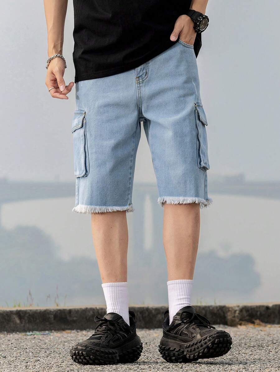 Pantalones cortos vaqueros de pierna recta y longitud media de moda para niños adolescentes