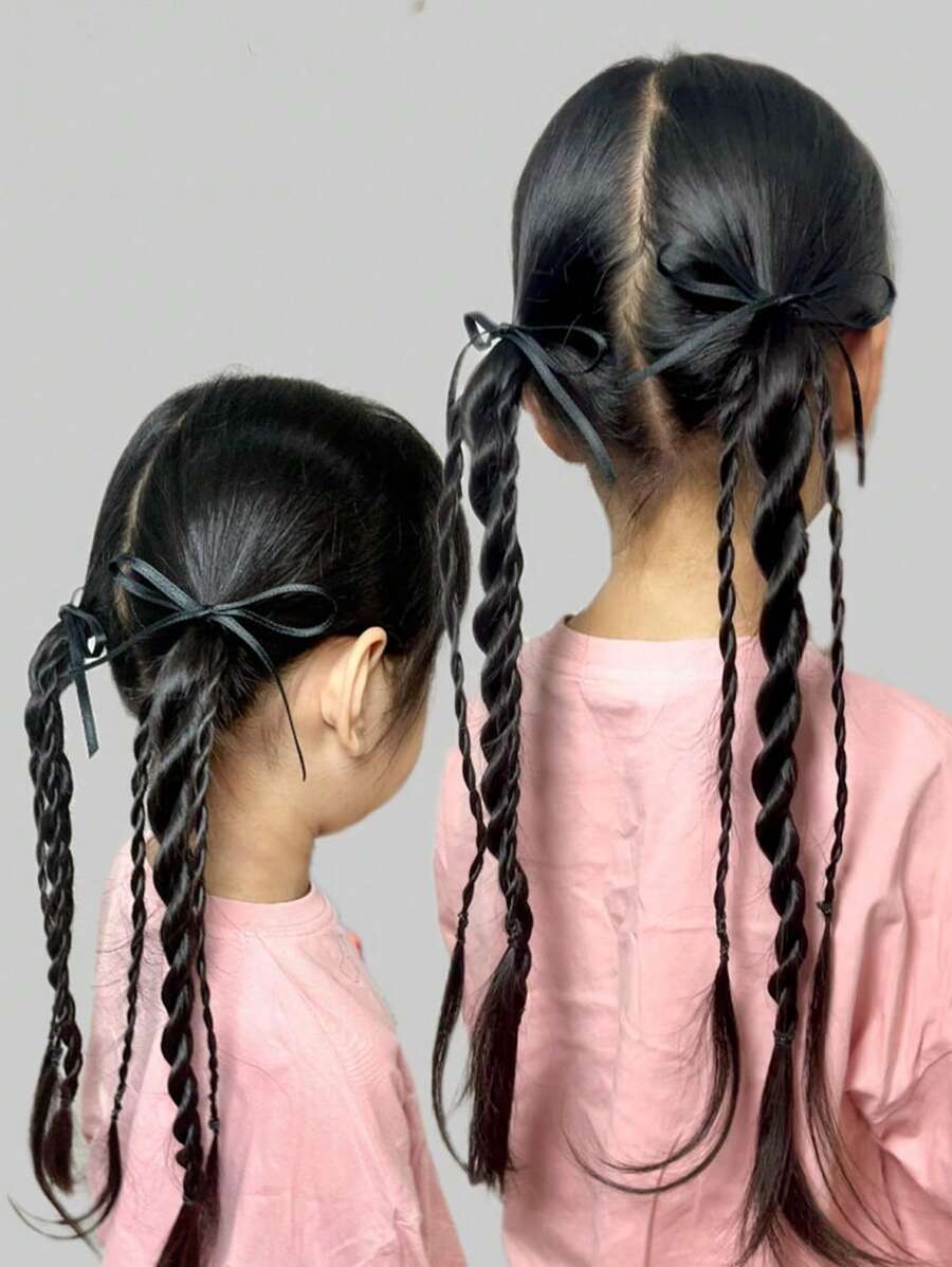 2pcs Synthetic 18Inch Ponytail Hair Extension Braided With Elastic Headband Box Ponytail For Kids