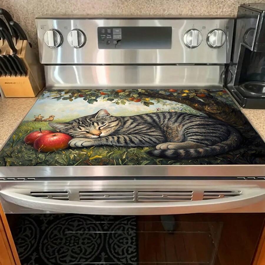 1pc Rooster Station Skateboard Pattern Rubber Stove Protection Pad, 28.3 X 20.5 Inches, Anti Slip, Heat-Resistant Synthetic Cover Electric Glass Stove, Scratch Resistant, Multifunctional Flat Top Oven, Washing Machine, Mouse Pad, Kitchen Decoration
