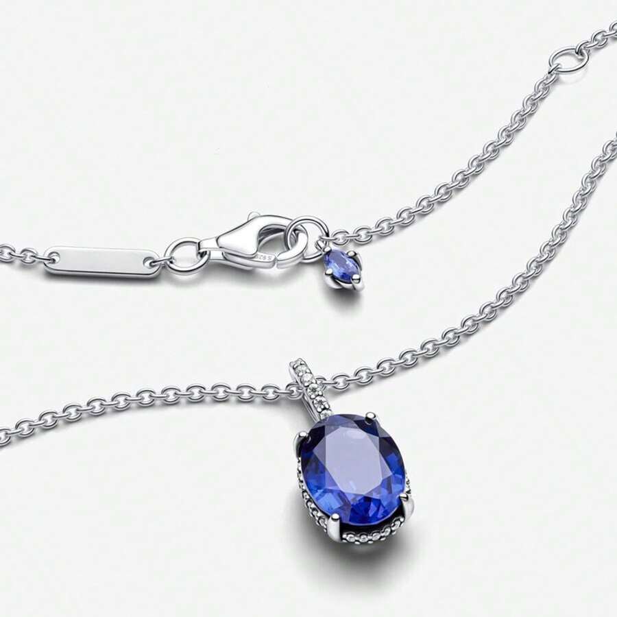 Joyería de plata de ley 925 100% apta para hacer collares estilo original pote 1:1, apropiada para que las mujeres hagan joyas, collar con gema azul apto para regalar el Día de San Valentín y Navidad a las personas que le gustan