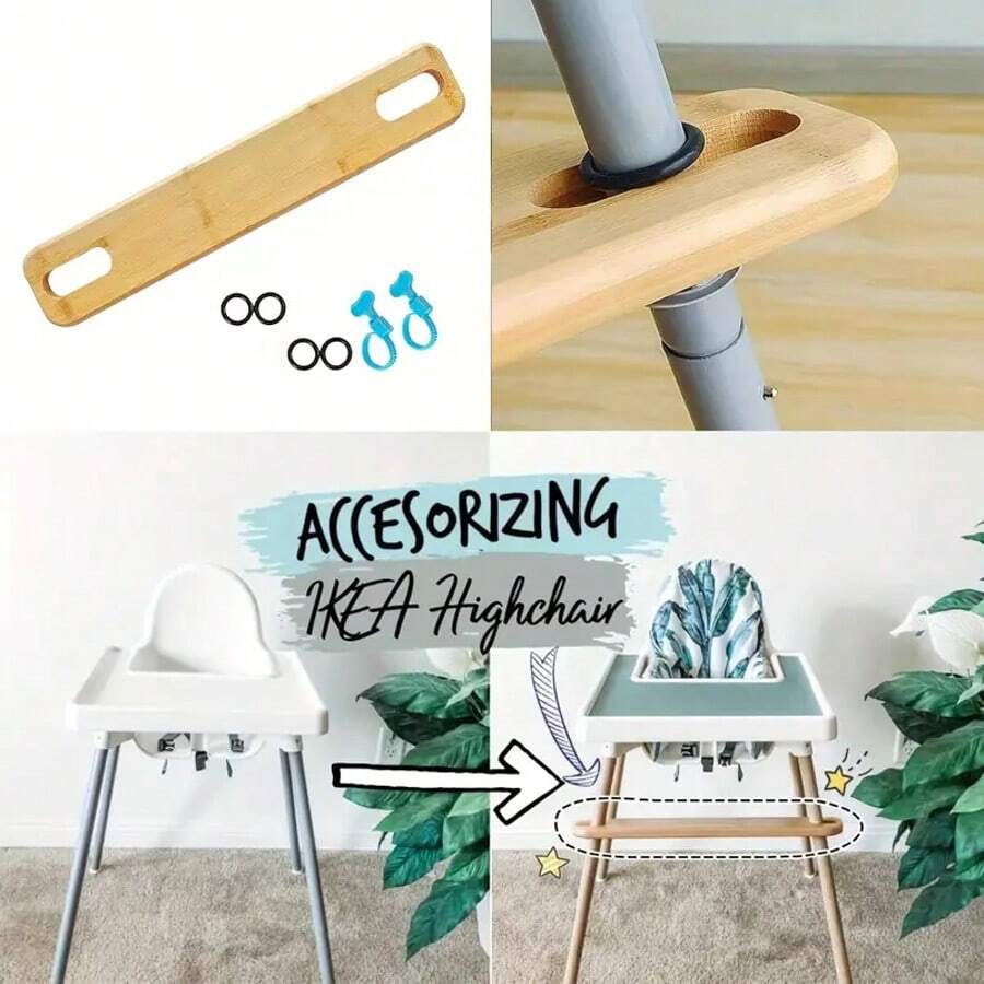 1 pièce Repose-pieds en bambou pour chaise haute avec sangles réglables - Repose-pieds en bois convenant pour une utilisation avec les accessoires de chaise haute Antilop