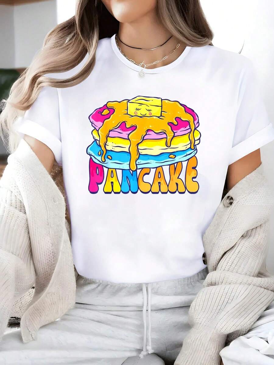 PanPride Shirt OmniPancakes LGBTQ Pan Pride T-Shirt, Printed Casual Crew Neck T-Shirt For Women - Summer & Spring Short Sleeve, Breathable 100% Cotton Top