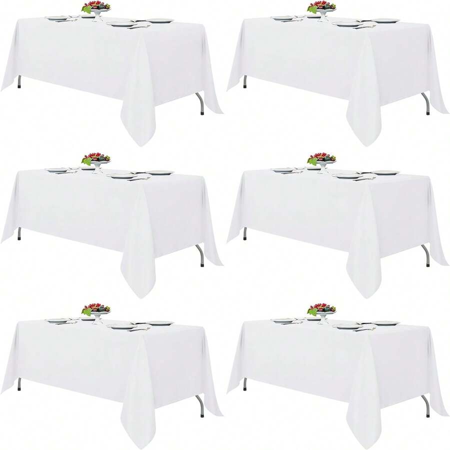 6 Pack Rectangle Tablecloth 60X102 Inch White Table Cloth Stain And Wrinkle Resistant Washable Polyester Fabric Table Cover For Party, Wedding And Banquet Decoration