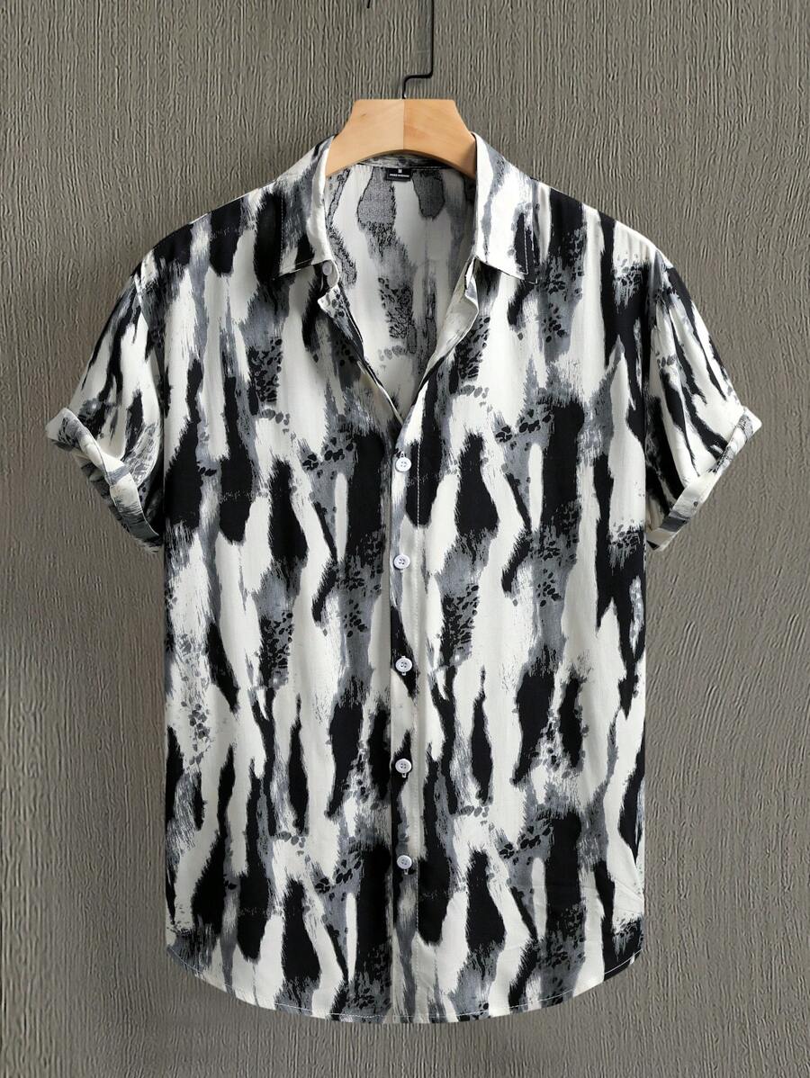 Men's Tie-Dye Print Single-Breasted Casual Short Sleeve Shirt
