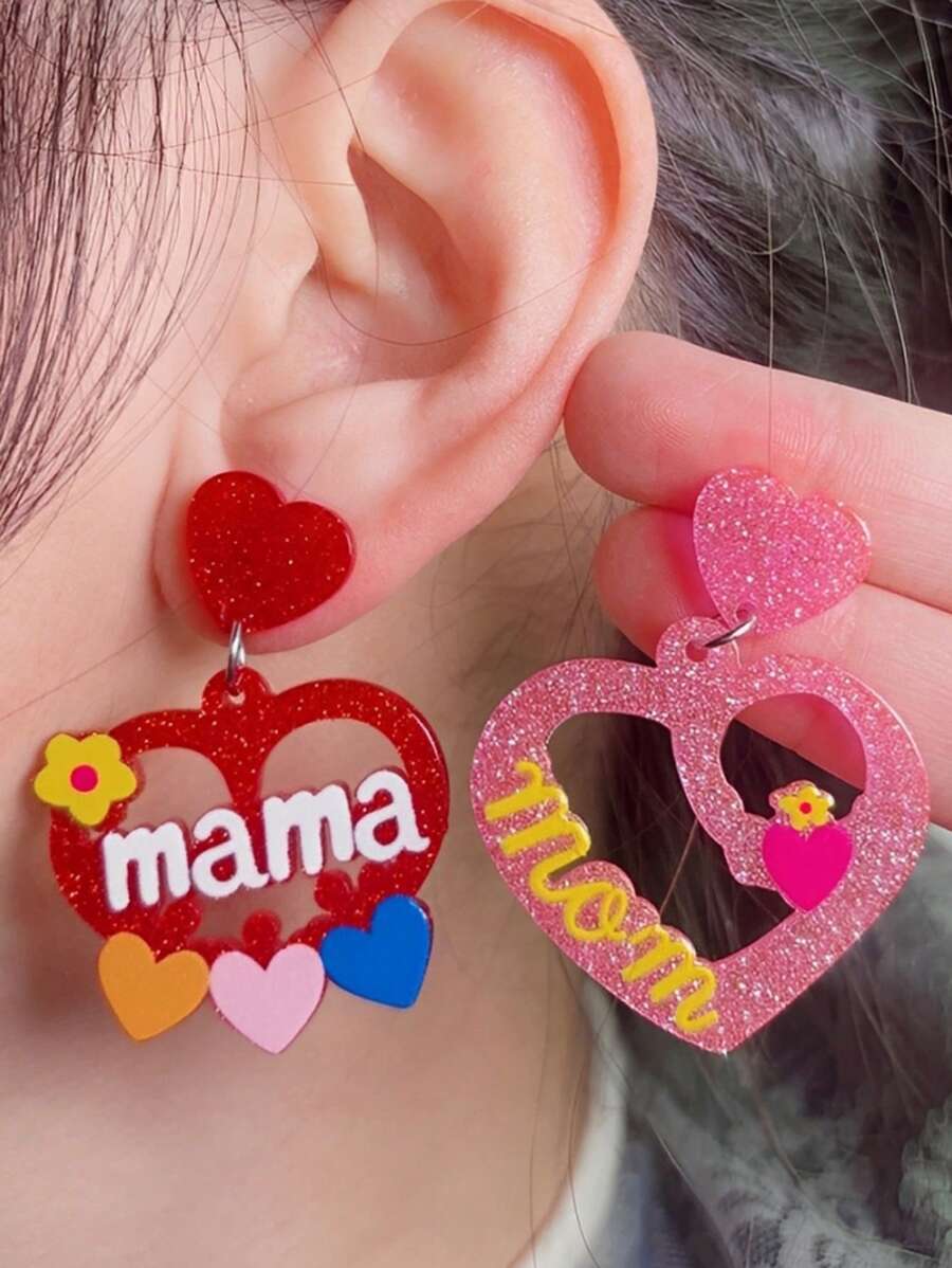 1 Pair Minimalist Mother's Day Pink Hollow Heart Acrylic Earrings, Creative Design For Women
