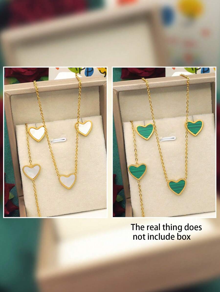 Conjunto de joyas para mujer de estilo bohemio de acero inoxidable, bañado en oro de 18 quilates, con colgante de concha verde en forma de corazón, pulsera y pendientes - Perfecto para uso diario, negocios, citas románticas, vacaciones, cumpleaños, Día de la Madre, San Valentín, regalos, fiestas y bodas, Mamá, Madre, Día de la Madre, Regalo