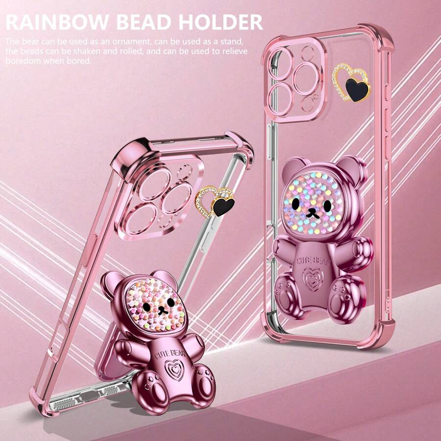Teddy Bear Design 4-Corner Anti-Fall Electroplated Protective Phone Case, Compatible With IPhone 11/12/13/14/16 Pro Max, S22/23/24/25+, A04/A05/A14/A15/A24/A25/A34/A54, OPPO, VIVO, Redmi 13C+, Moto G, Redmi Note 13C/14/12/11 Pro, HONOR 90/80/70/60/50/X9AB