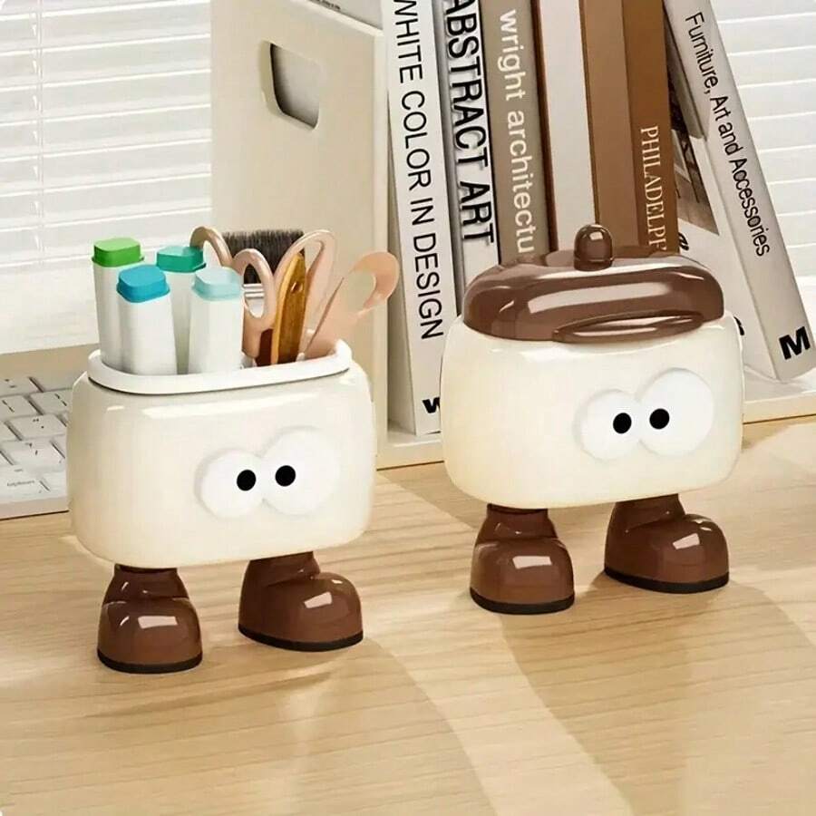 1 pièce Organisateur de bureau mignon à l'effigie d'un personnage de dessin animé pour pinceaux de maquillage, cure-dents, articles de papeterie et petits articles. Design de portrait ludique, parfait pour une organisation moderne de la salle de bain ou de la coiffeuse. Rangement de salle de bain et de stockage.