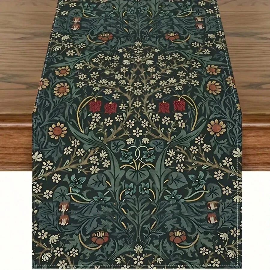 Vintage Boho Floral Botanical Tree Table Runner, Holiday Home Kitchen Dining Room Indoor Outdoor Party Decor Tablecloth