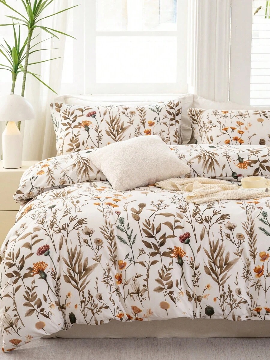 Juego de Funda Nórdica de 3 piezas con Estampado Floral (1 Funda Nórdica y 2 Fundas de Almohada) - Juego de Ropa de Cama Transpirable y Ligero para Todas las Estaciones para el Hogar, Dormitorio y Sábanas