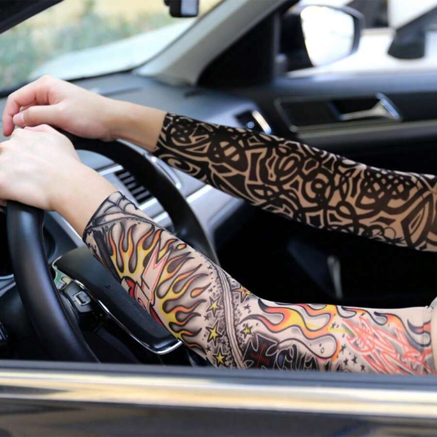5 paquetes de mangas de tatuaje de flor para el brazo para deportes de equitación y protección solar UV, diseño de desafío definitivo de manga media para hombres y mujeres