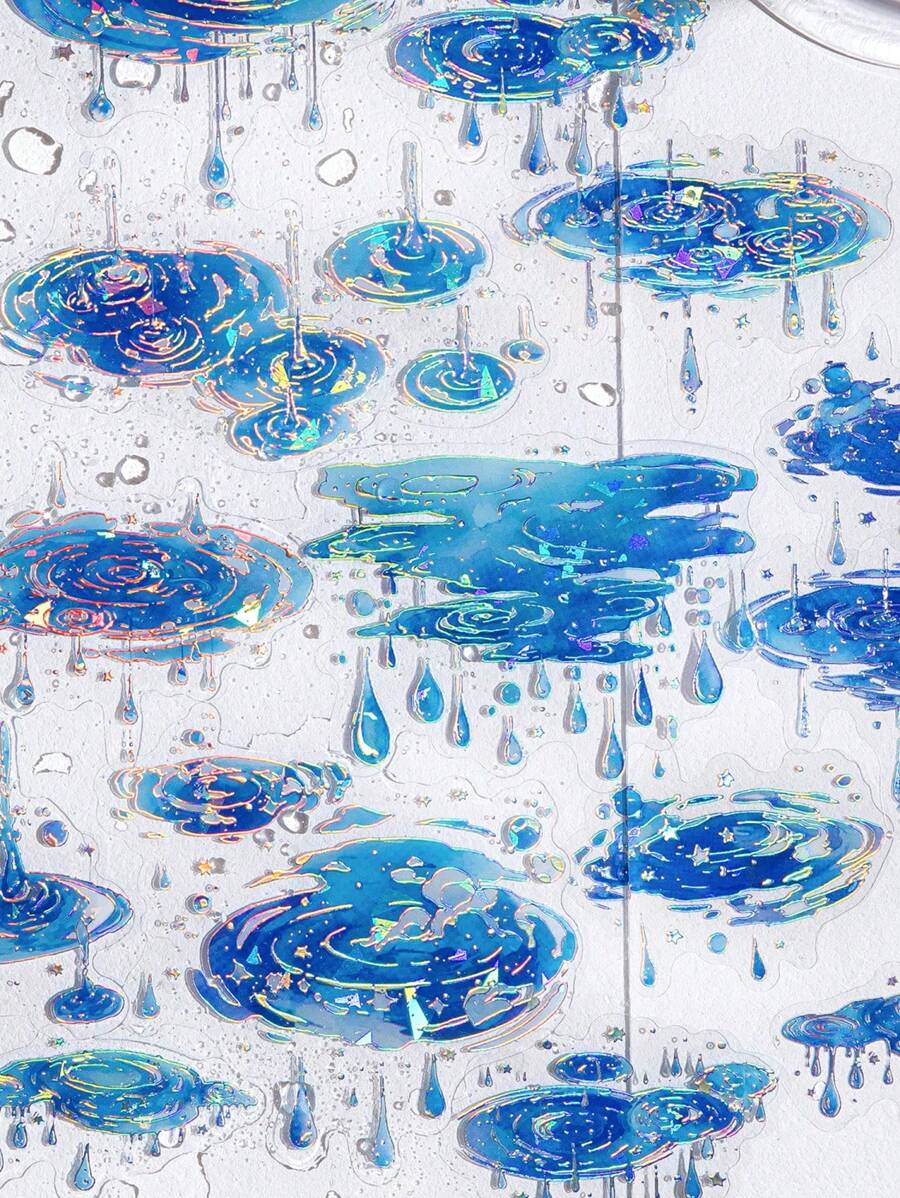 20pcs Set Transparent Rainwater Ice Crystal Shell Sticker Pack, Borderless Water Language Series, Scrapbooking Decorative Stickers,School Supplies,Back To School