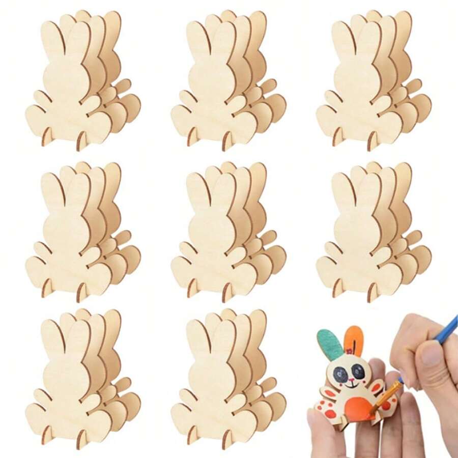 10 pièces/20 pièces Lapin de Pâques en bois DIY Ornement en bois Artisanat Cadeau Joyeuses Pâques Fête Maison Décoration de bureau