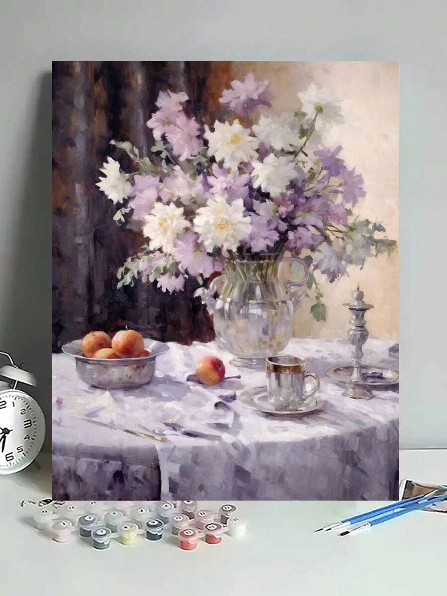 1 Set Orange & Flower Pattern DIY Digital Oil Painting Kit, Unframed, Great Gift For Birthday, Holiday, No Painting Skill Required, Can Be Wall Art, Easy To Complete Stunning Painting