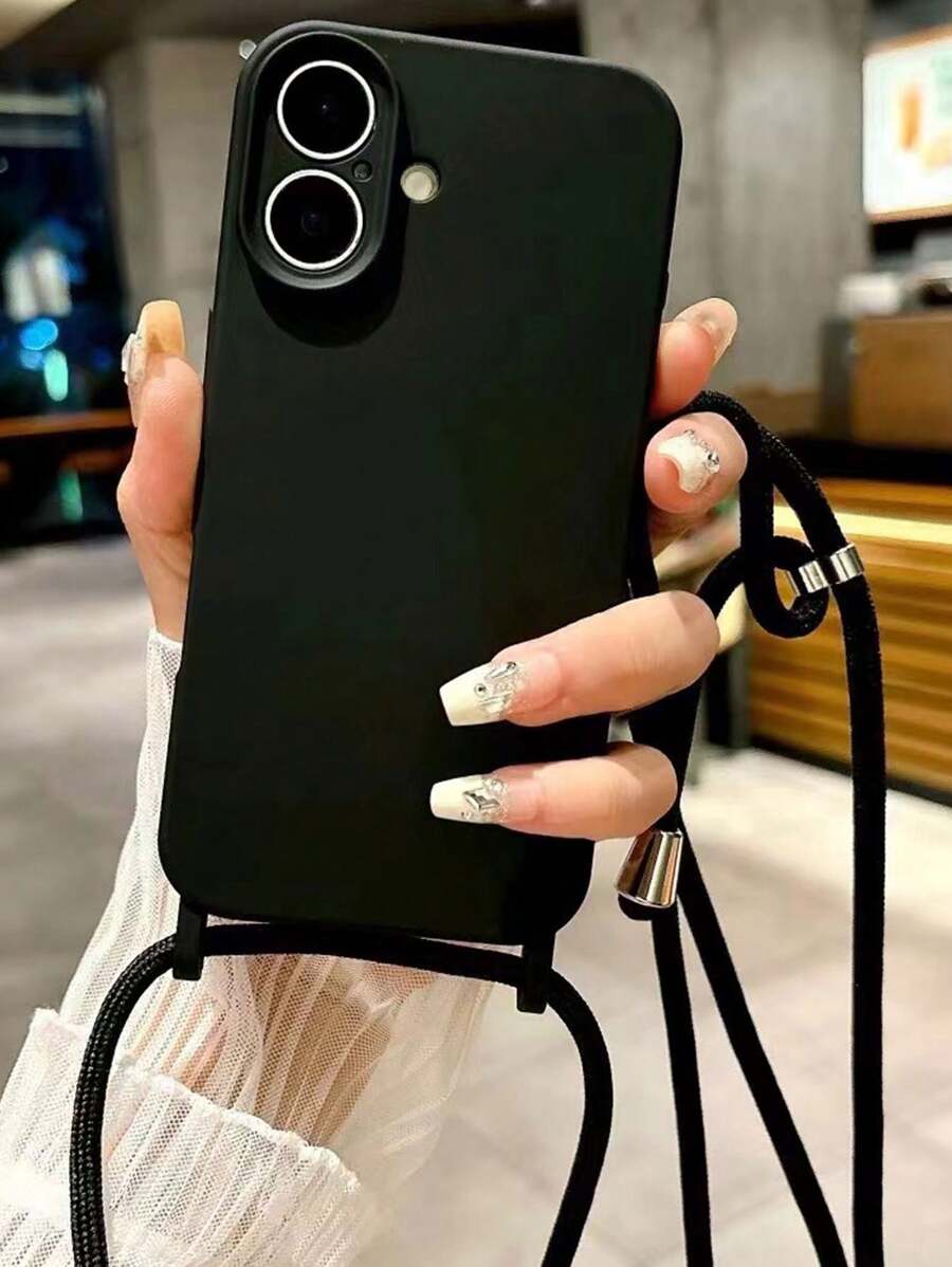 Étui de téléphone iPhone 16 de couleur unie, imitation liquide, anti-traces de doigts et en velours. Peut être accroché au cou