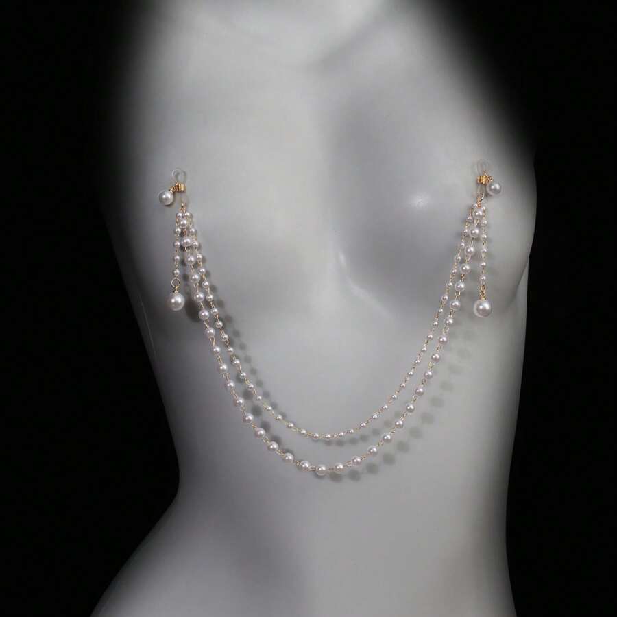 Sexy Lingerie Accessories Dangle Heart Rhinestone Nipple Necklace Non Piercing Sexy Silver Bra Chain Jewelry With Nipple Clamp For Women Bikini