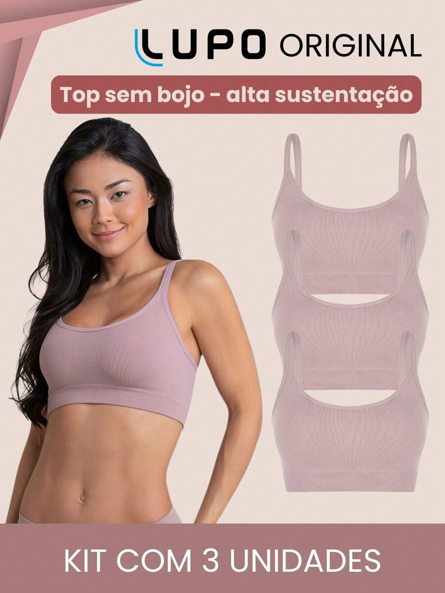 Kit 3 Top Lupo Adulto Feminino Básico Sem Costura e Sem Bojo Advanced Confortável Loba