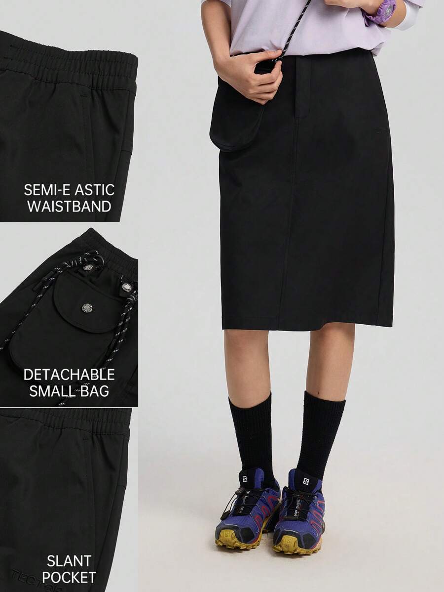 TECTOP 1pc Women's Outdoor Cargo Skirt With Detachable Pouch, Slimming Mid-Length Casual Sports Straight Skirt, Spring/Summer