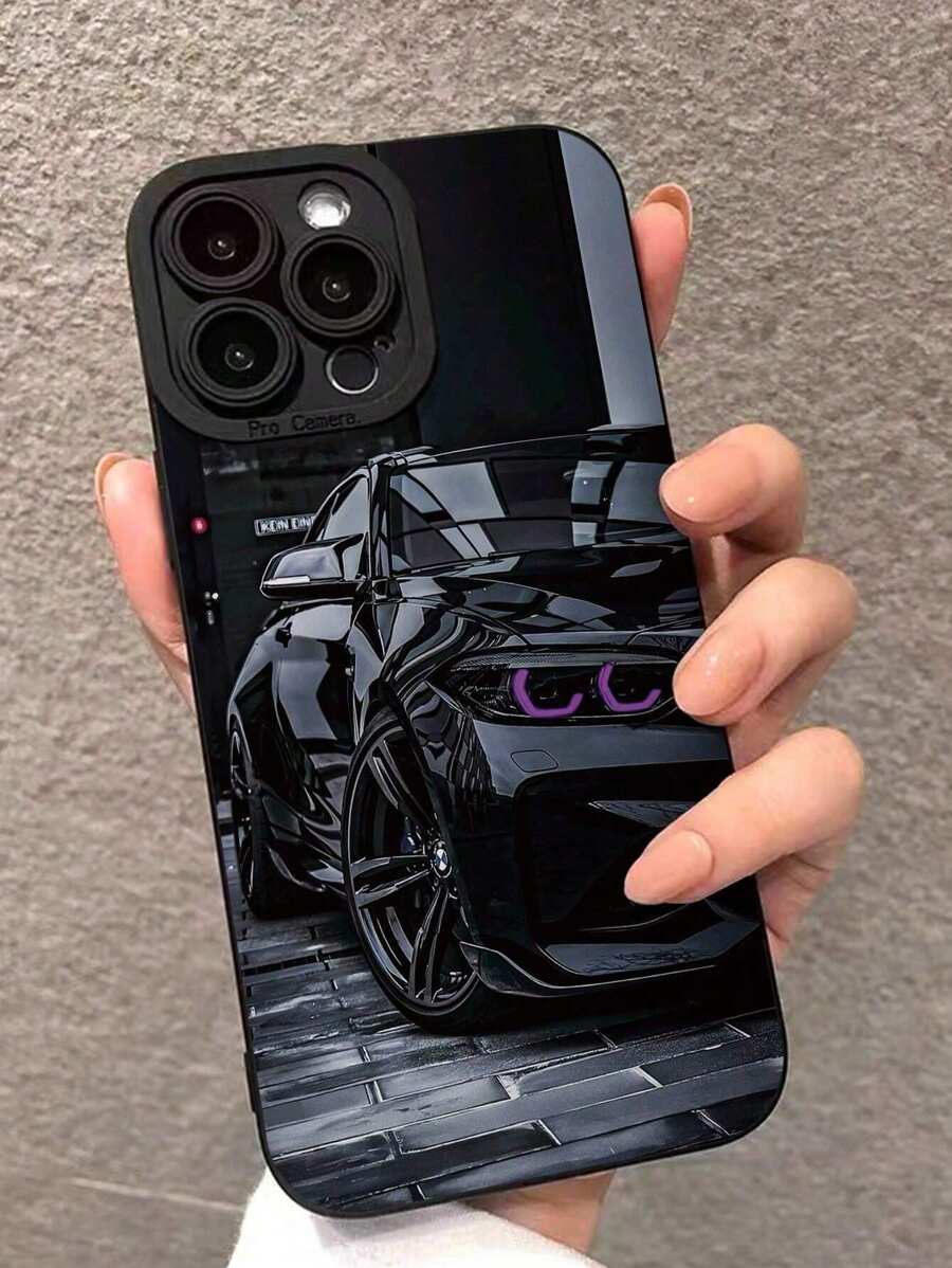 1pc Matte Black Sporty Car Soft Protective Phone Case, High-End Elegant Shockproof Cover Compatible With IPhone 16 Pro Max 11/12/13/14/15/16, S25/S24/S23/S22, Fashionable For Party & Photography