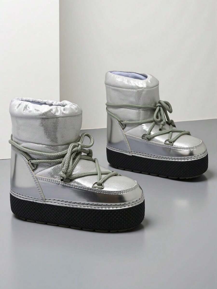 Royalfashion Dames Gouden Veterschoenen Sneeuwlaarzen Yevnoie
