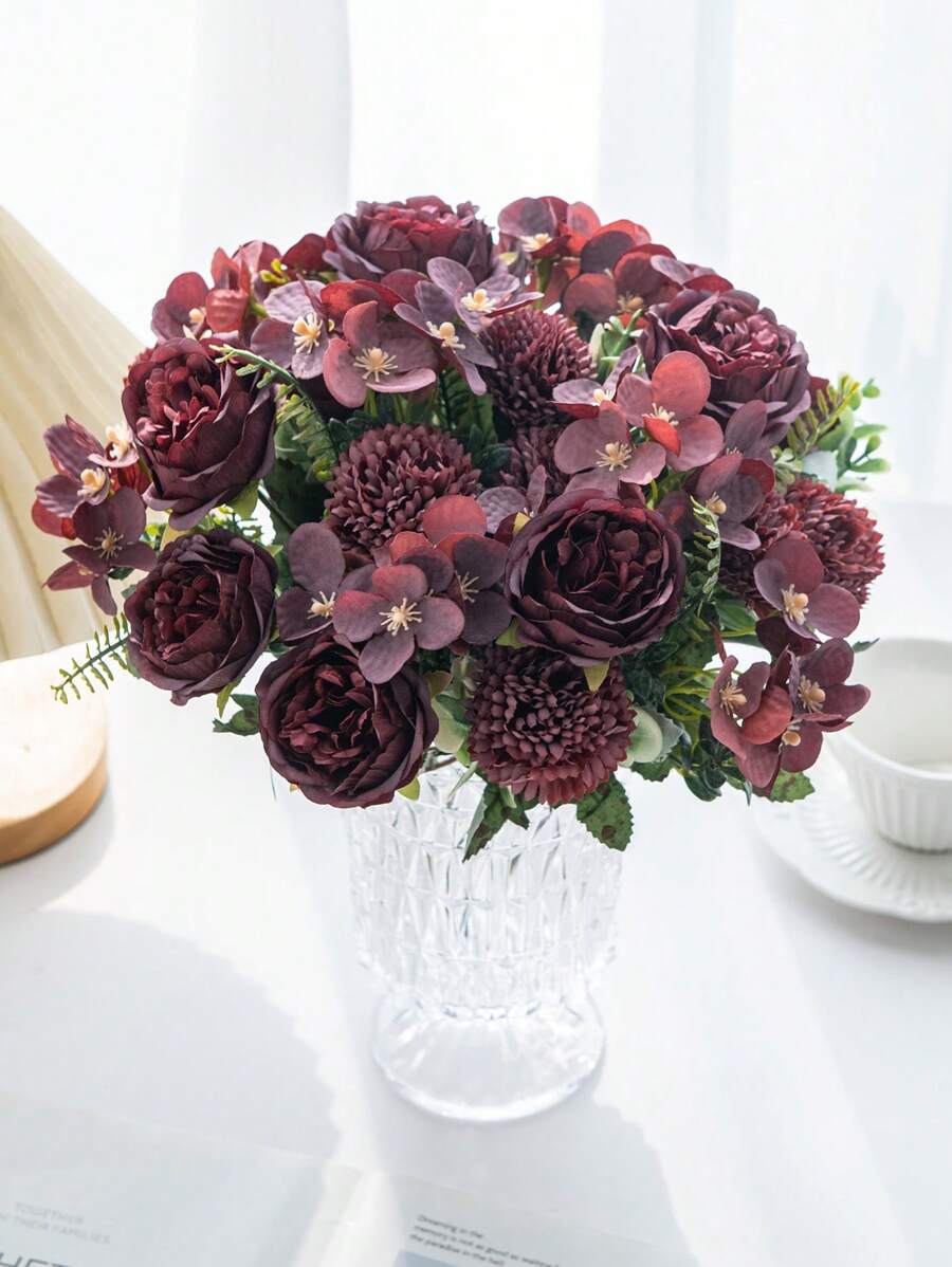 1PC/3PCS Artificial Peony Silk Hydrangea Bouquet, Bride Holding Flower Material, Home, Dining Room, Vase Decoration, Wedding Decoration, Background Wall Decoration, Flower Wedding Car With DIY Wreath Material, Door Lintel, Flower Material, Valentine's Day Gift, Autumn Decoration Gifts Birthday Graduation