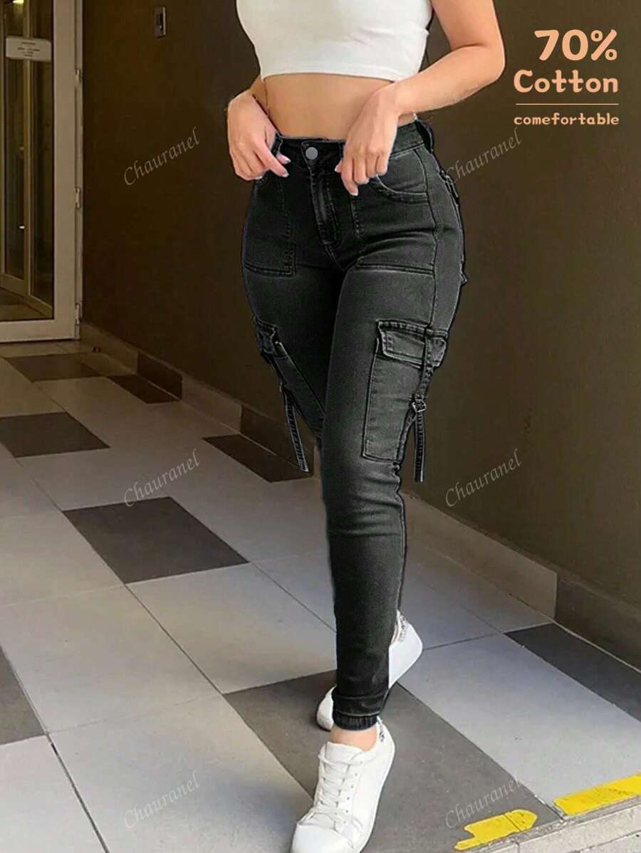 Y2k Flap Pocket Side Cargo Skinny Jeans