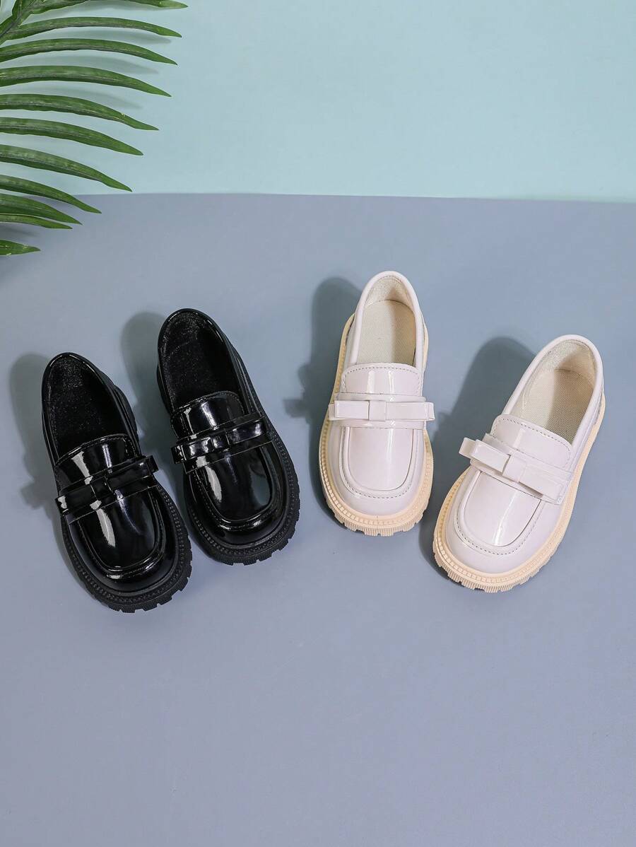 1 Pair Ivory Toddler/Girls' Simple Shiny Leather Princess Flats, Soft & Comfortable Thick Insole Round Toe Non-Slip Increased Height Fashion Loafers, Suitable For 3-15 Years Old Girls For Party, Dance, Daily Casual, Vacation, Spring/Autumn New