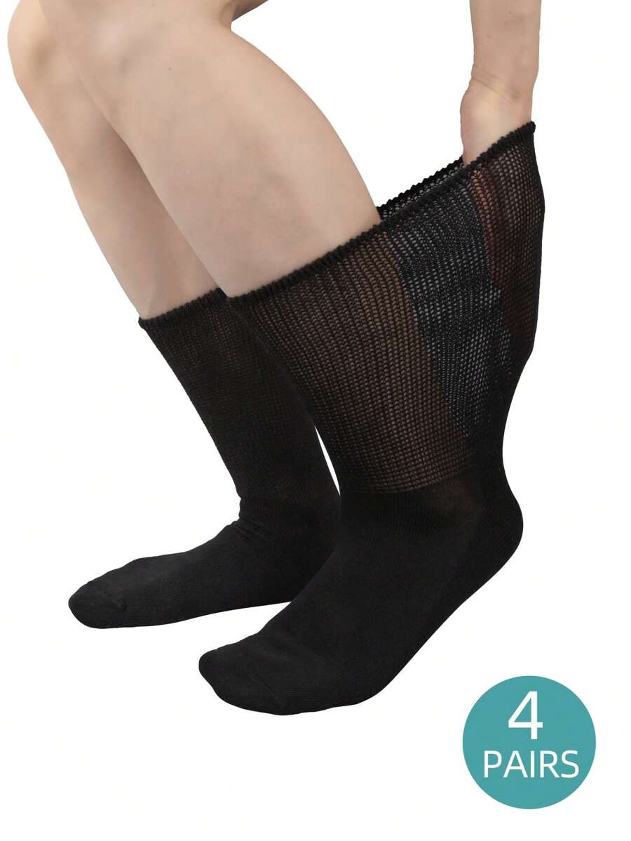 4 Pairs Diabetic Socks For Men Women Loose Fit Non-Binding Seamless Cuff Extra Wide Crew Socks