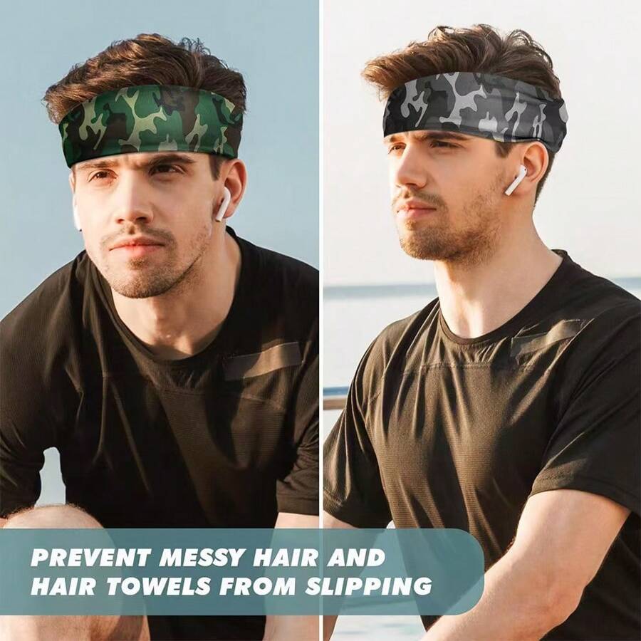 1pc New Camo Print Headband, Unisex Outdoor Running Sports Yoga Hair Band Accessories, Soft Absorbent Wide Edge Headwrap, Perfect Gift