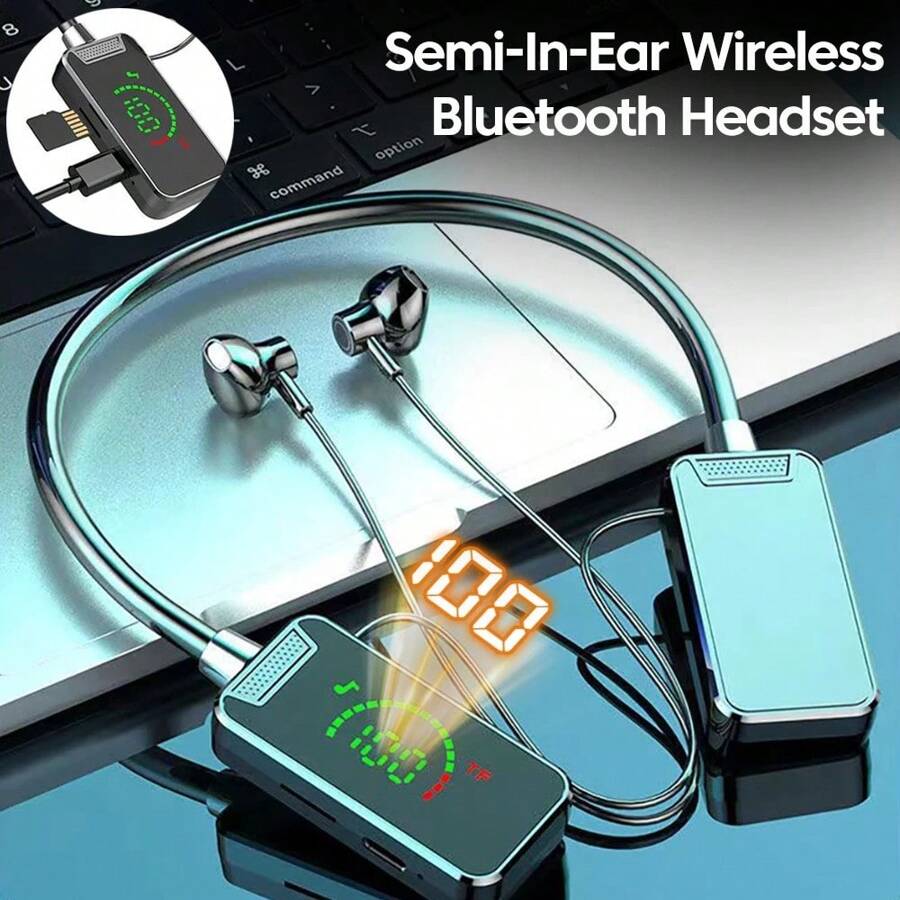 Écouteurs sans fil avec tour de cou Bluetooth 5.3 Mains libres HIFI Casque intra-auriculaire Écouteurs Bluetooth avec micro Prise en charge de la carte SD 150mAh