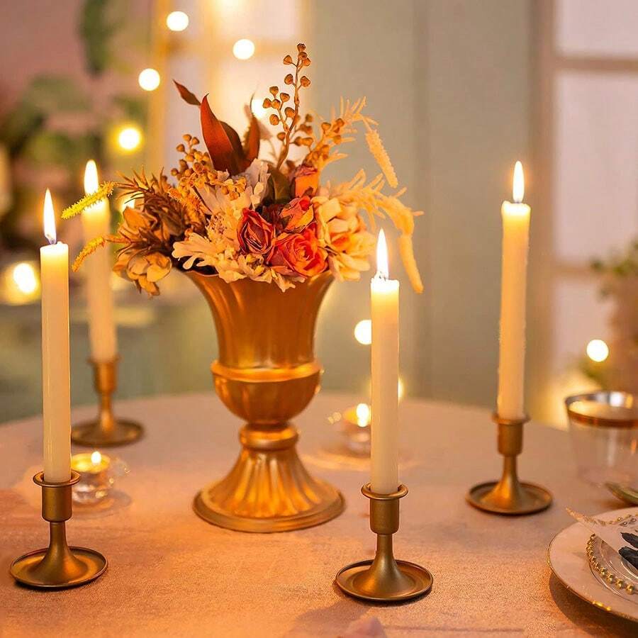 Soporte para vela en cono dorado - Soporte de vela de latón vintage corto y estrecho, artículo de decoración del hogar, accesorio de sobremesa, para usar con velas, adecuado para decoración central de bodas, navidad, fiesta de cumpleaños y decoración de mesa festiva