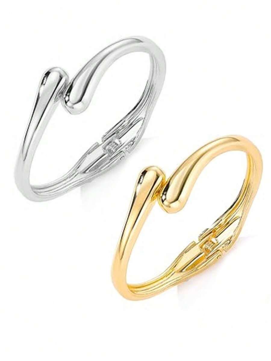 2 piezas Pulseras brazalete de acero inoxidable vintage con diseño de gota de agua para mujer, uso diario