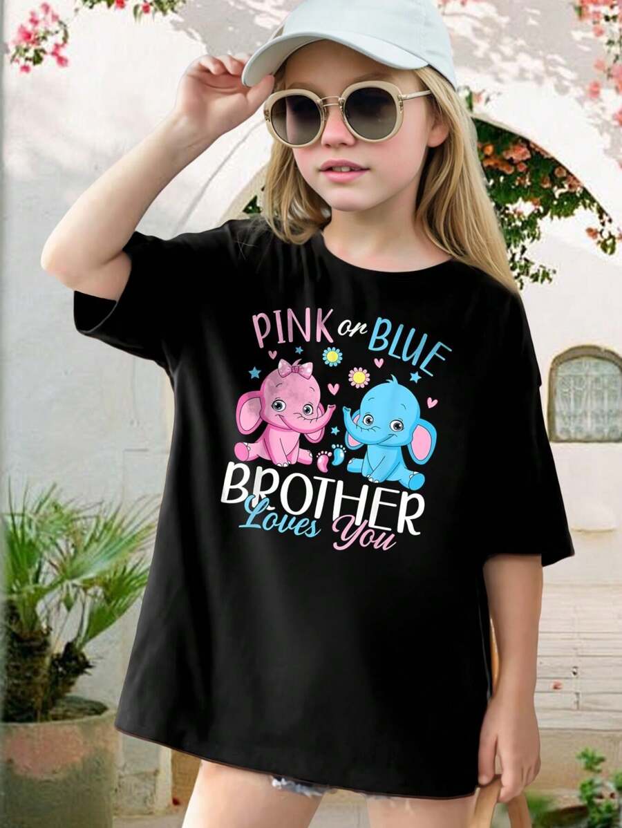 Big Brother Loves You T-Shirt - Gender Reveal Party Tee Cute Elephant Design Pregnancy Announcement Shirt For Teen Girls