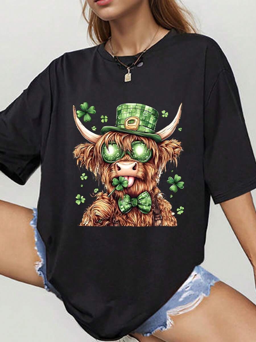Cute Highland Cow Print, Comfortable Tee For Everyday Wear