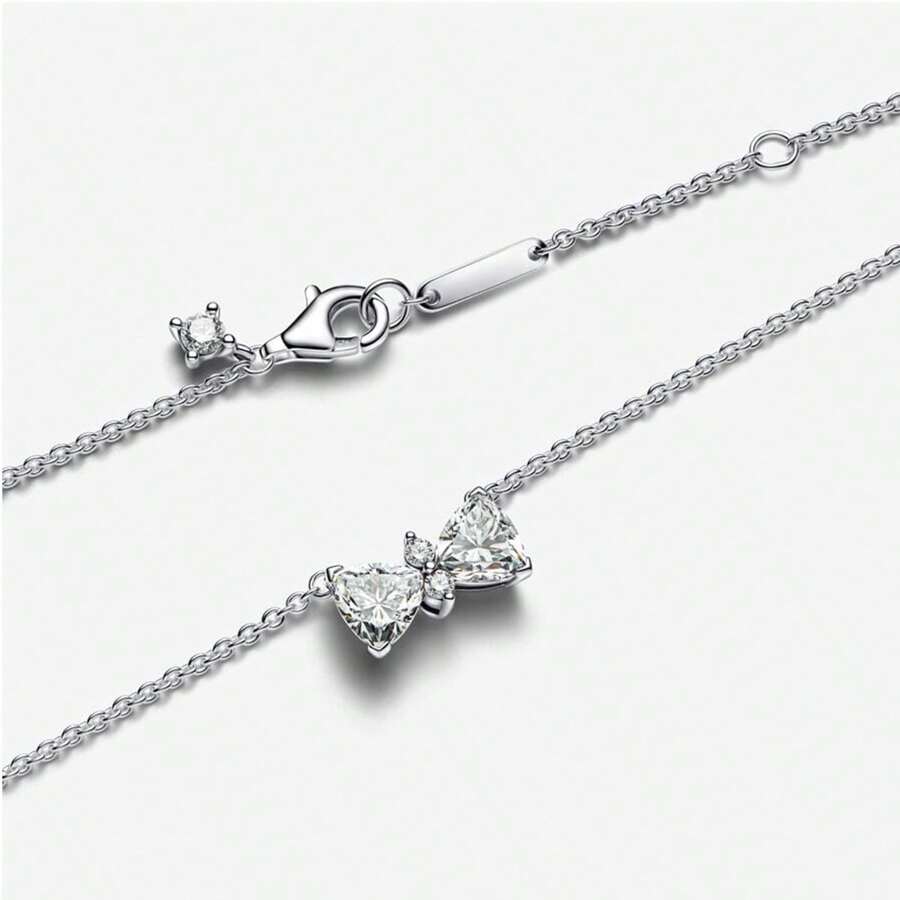 100% 925 Sterling Silver Jewelry Suitable For Original Pot Necklace 1:1 Style, Suitable For Women To Make Jewelry White Bow Necklace Suitable For Valentine's Day And Christmas To Give To The People You Like