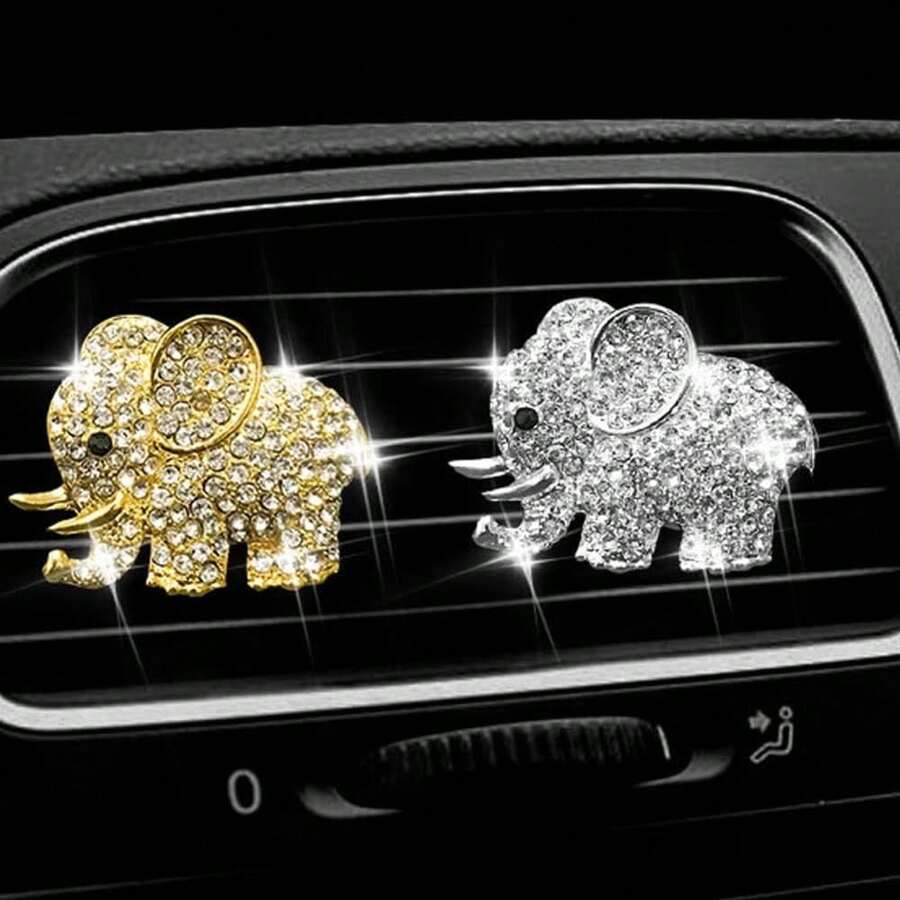2 stuks Auto Diamond Elephant Auto Airconditioning Outlet Clip Decoratieve Auto Luchtrooster Clip Charm, Bling Auto Accessoires, Auto Interieur Decoratie Charm, Leuke Auto Decor