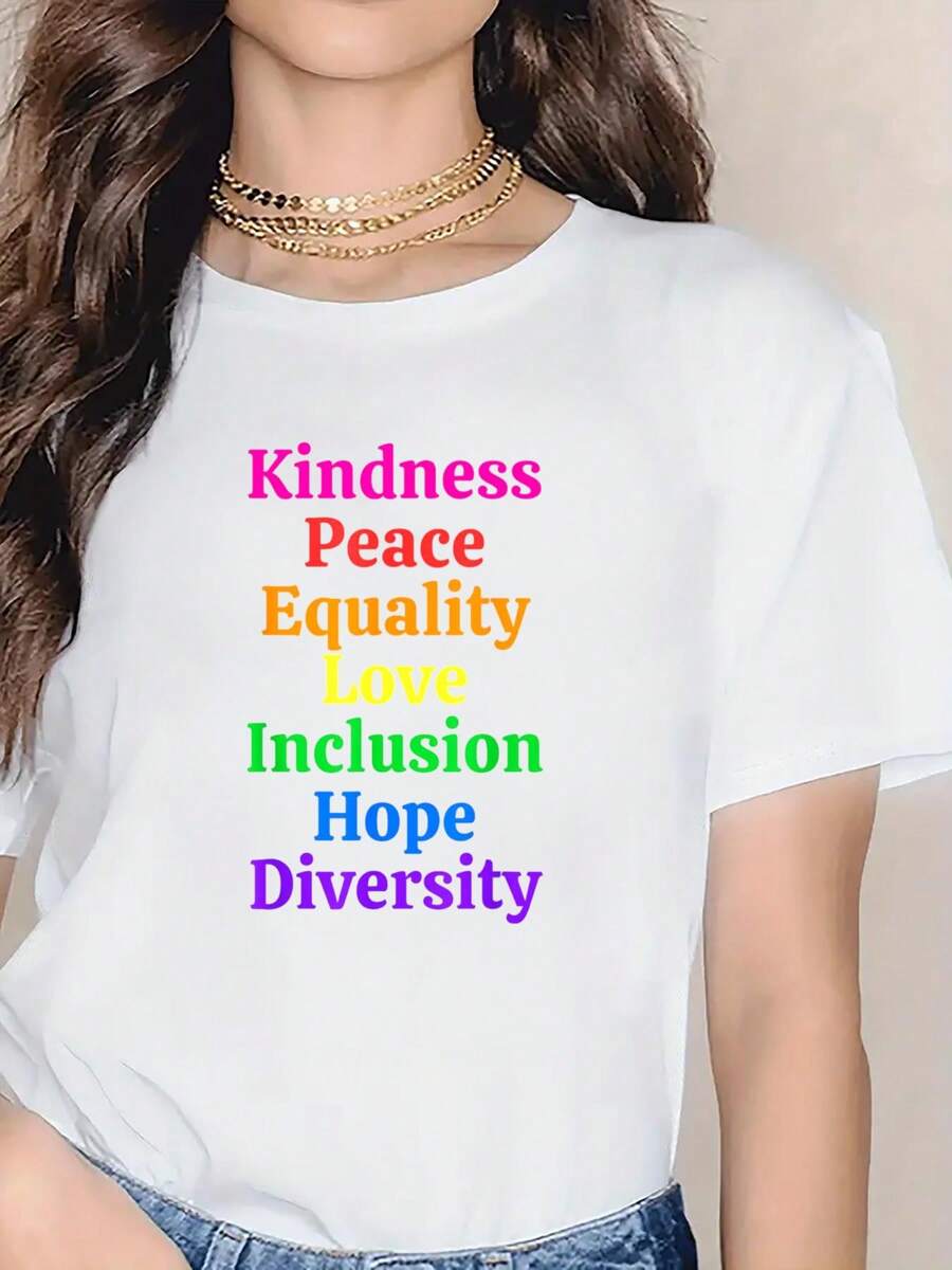 Kindness Peace Equality Love Inclusion Hope Diversity LGBT T-Shirt - Soft 100% Cotton, Breathable, Short Sleeve, Casual, Summer Outdoor Essential For Men Women - Perfect For Daily Wear, Hiking, And Travel