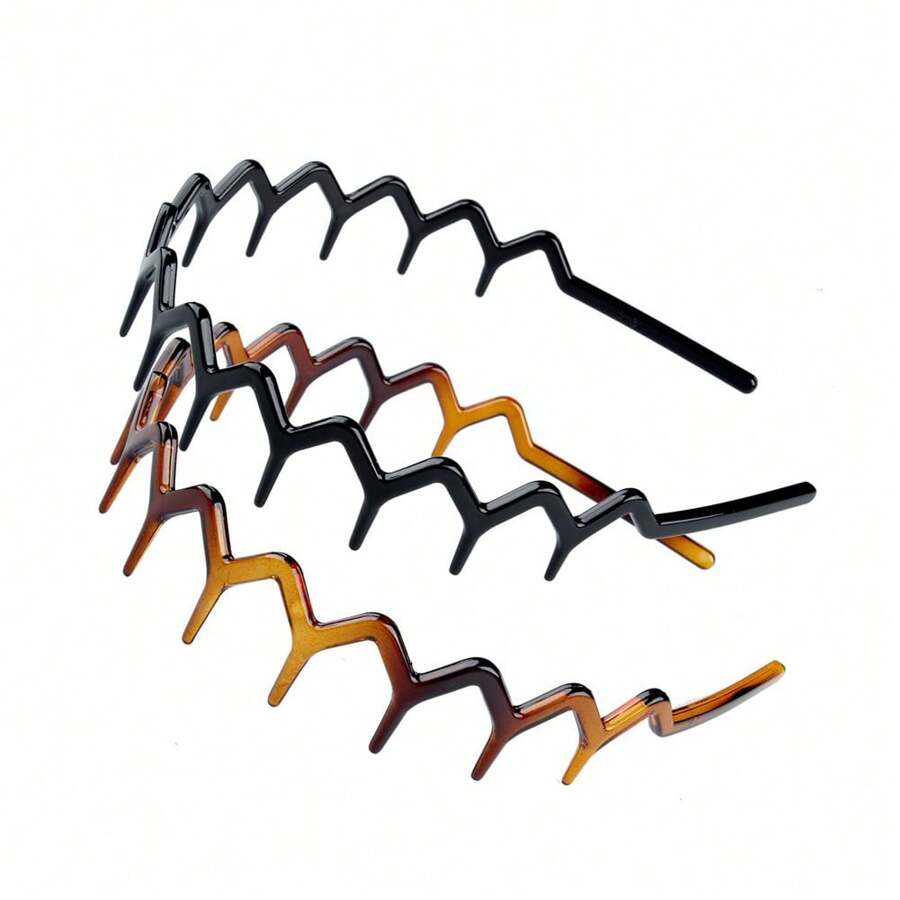 Set Of 2 Women Zig Zag Black Plastic Sharks Tooth Hair Comb Headband Fashion Women Leopard Hairbands Hair Accessories For Daily,Hairband,Hair Hoop Headbands