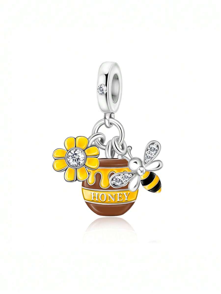 1 pieza Flor de primavera con baño electrolítico de moda, colgante lindo de abeja y olla de miel, regalo para el Día de la Madre y el Día del Padre