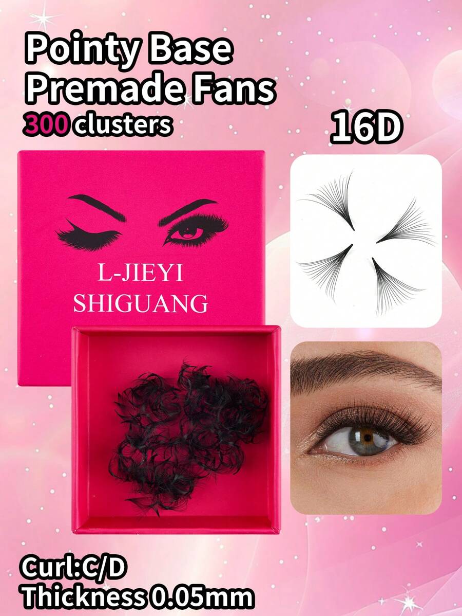 300 Fans Per Box,Thickness 0.05mm,Curl C/D,10D/12D/14D/16D/18D/20D/30D/40D,Sharp Narrow Stem Premade Fans Eyelash Extension,Easy To Carry,Natural & Soft,Party And Travel,Hand-Grafted False Eyelashes