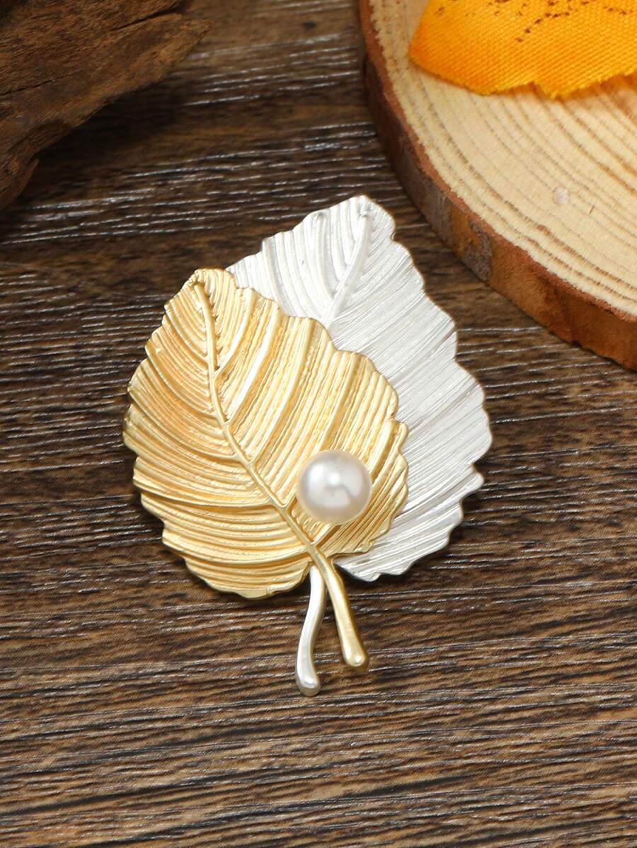 1 broche vintage elegante de folhas e pérolas, adequado para mulheres usarem em festas